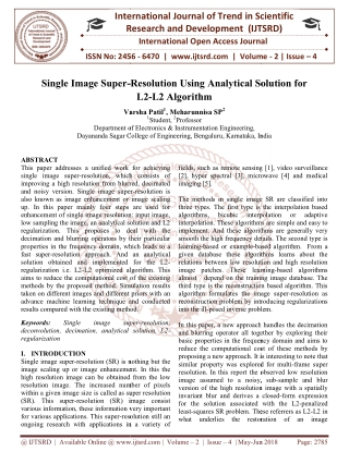 Single Image Super Resolution Using Analytical Solution for L2 L2 Algorithm