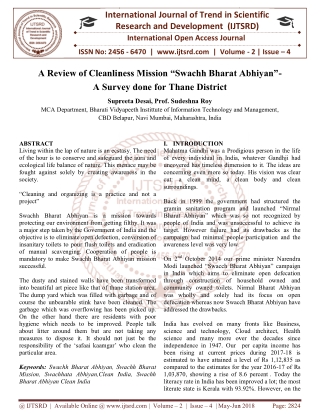 A Review of Cleanliness Mission "Swachh Bharat Abhiyan" A Survey done for Thane District