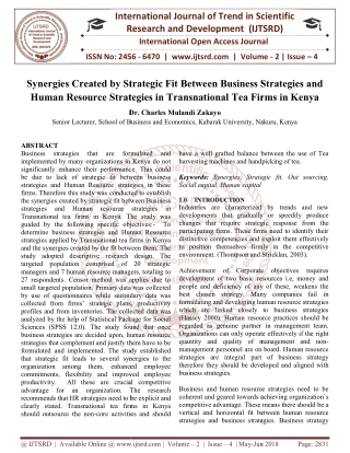 Synergies Created by Strategic Fit Between Business Strategies and Human Resource Strategies in Transnational Tea Firms