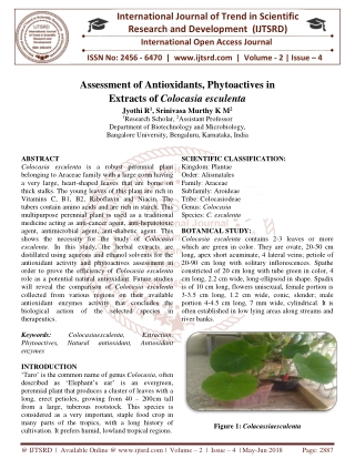 Assessment of Antioxidants, Phytoactives in Extracts of Colocasia esculenta