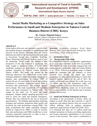 Social Media Marketing as a Competitive Strategy on Sales Performance in Small and Medium Enterprises in Nakuru Central