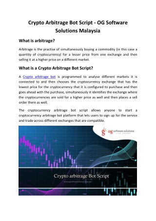 Crypto Arbitrage Bot Script - OG software solutions Malaysia