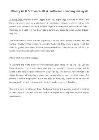 Binary MLM Software-MLM Software company malaysia