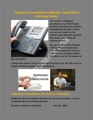 Telephonic Consultation in Mumbai - Ajatt Oberoi Astrology Center