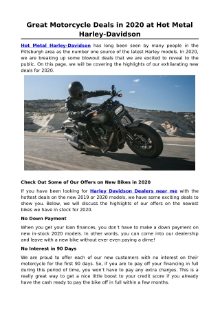 Great Motorcycle Deals in 2020 at Hot Metal Harley-Davidson