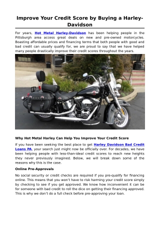 Improve Your Credit Score by Buying a Harley-Davidson