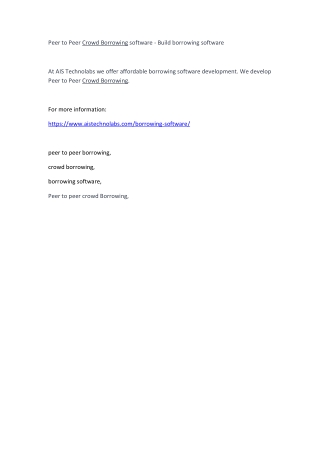 Peer to Peer Crowd Borrowing software - Build borrowing software