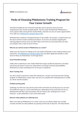 Perks of Choosing Phlebotomy Training Program for Your Career Growth