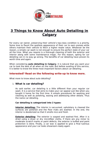 3 Things to Know About Auto Detailing in Calgary