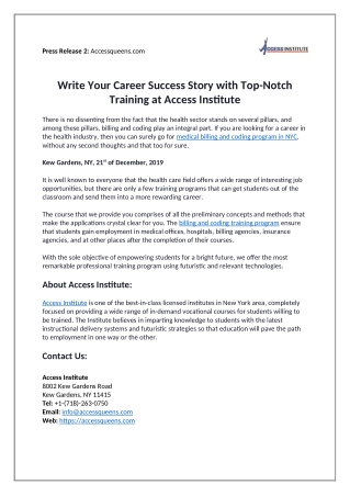 Write Your Career Success Story with Top-Notch Training at Access Institute