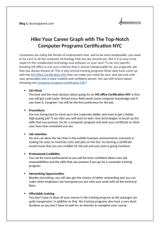 Hike Your Career Graph with The Top-Notch Computer Programs Certification NYC