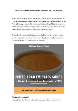 United Arab Emirates Soups - Market Assessment and Forecasts to 2023