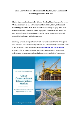 Oman Construction and Infrastructure Market, Size, Share, Outlook and Growth Opportunities 2020-2026