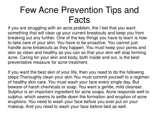 Few Acne Prevention Tips and Facts