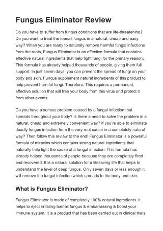 Fungus Eliminator Review – Natural Formula To Eliminate Your Toenail Fungus!!!