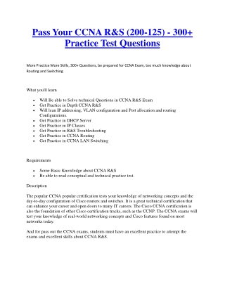 Pass Your CCNA R&S (200-125) - 300  Practice Test Questions