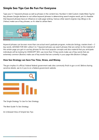 Simple Seo Tips Fundamentals Explained