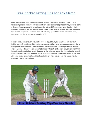 Free  Cricket Betting Tips For Any Match