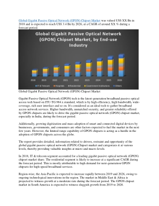 Global Gigabit Passive Optical Network (GPON) Chipset Market