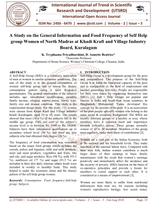 A Study on the General Information and Food Frequency of Self Help group Women of North Madras at Khadi Kraft and Villag