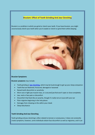 Bruxism: Effect of Teeth Grinding And Jaw Clenching