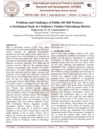 Problems and Challenges of Edible Oil Mill Workers A Sociological Study in Challakere Talukin Chitradurga District