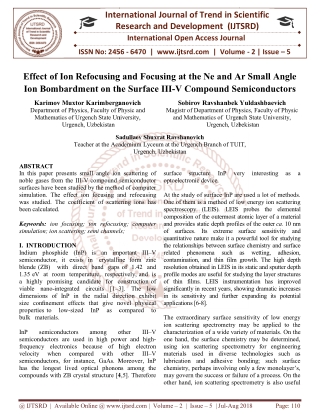 Effect of Ion Refocusing and Focusing at the Ne and Ar Small Angle Ion Bombardment on the Surface III V Compound Semicon