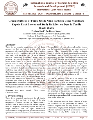 Green Synthesis of Ferric Oxide Nano Particles Using Manilkara Zapota Plant Leaves and Study its Effect on Dyes in Texti
