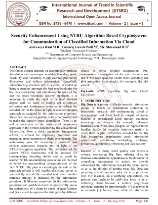 Security Enhancement Using NTRU Algorithm Based Cryptosystem for Communication of Classified Information Via Cloud