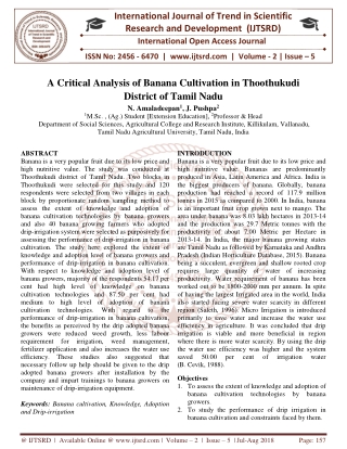 A Critical Analysis of Banana Cultivation in Thoothukudi District of Tamil Nadu