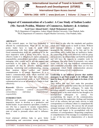 Impact of Communication of a Leader A Case Study of Indian Leader Mr. Suresh Prabhu, Minister of Commerce, Industry and