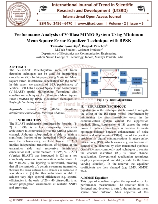 Performance Analysis of V Blast MIMO System Using Minimum Mean Square Error Equalizer Technique with BPSK