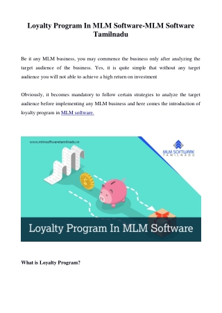 Loyalty Program In MLM Software-MLM Software Tamilnadu