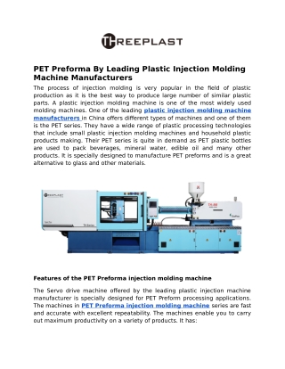 PET Preforma By Leading Plastic Injection Molding Machine Manufacturers