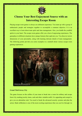 Choose Your Best Enjoyment Source with an Interesting Escape Room