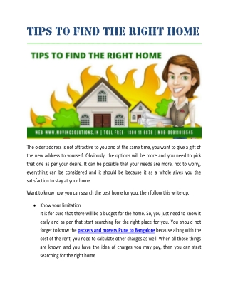 Tips to find the right home
