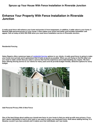 Spruce up Your House With Fence Installation in Riverside Junction