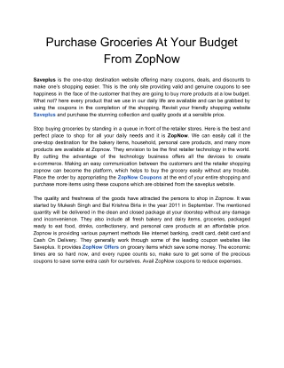 Purchase Groceries At Your Budget From ZopNow