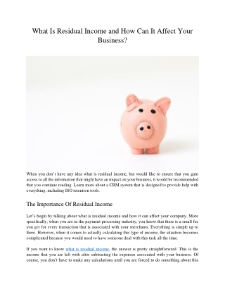 What Is Residual Income and How Can It Affect Your Business?