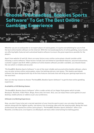 Choose Per Head BSS To Get The Best Online Gambling Platform