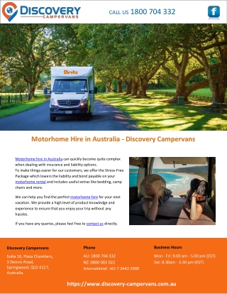 Motorhome Hire in Australia - Discovery Campervans