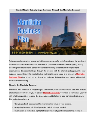 Crucial Tips in Establishing a Business Through the Manitoba Concept