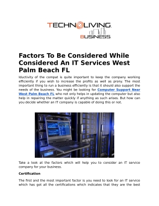 Factors To Be Considered While Considered An IT Services West Palm Beach FL