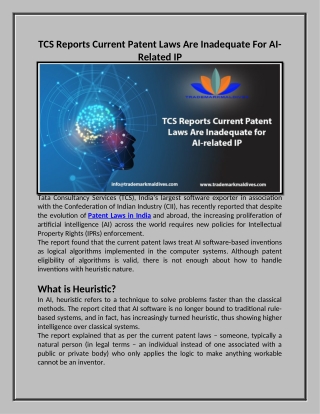 TCS Reports Current Patent Laws Are Inadequate For AI-Related IP