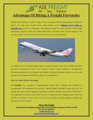 Advantage Of Hiring A Freight Forwarder