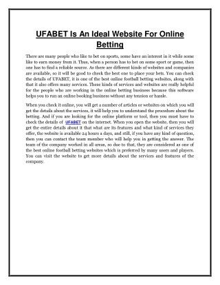 UFABET Is An Ideal Website For Online Betting