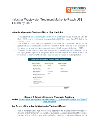 Industrial Wastewater Treatment Market to Reach US$ 140 Bn by 2027