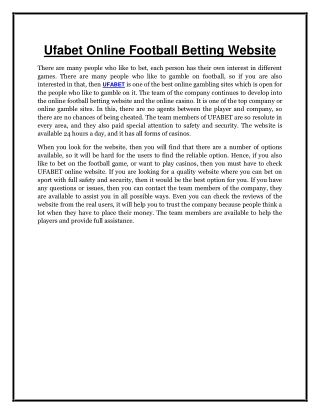 Ufabet Online Football Betting Website