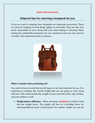 Failproof tips for selecting a backpack for you