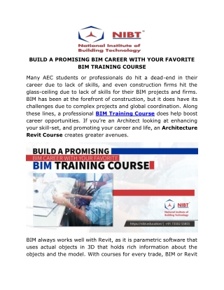 BUILD A PROMISING BIM CAREER WITH YOUR FAVORITE BIM TRAINING COURSE